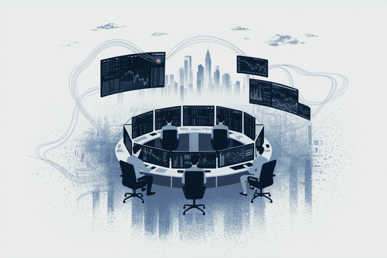 Modern financial operations center at dawn