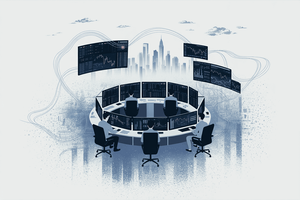 Modern financial operations center at dawn